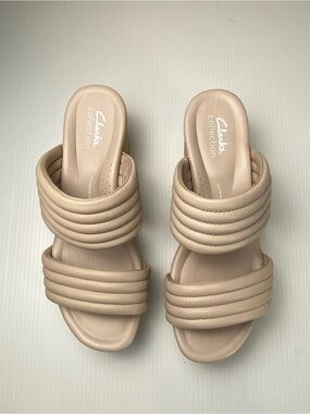 Clarks Beige Padded Strap Wedge Sandals